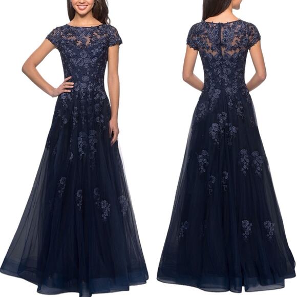 La Femme Embellished Mesh A-Line Gown Size 6 - Picture 1 of 6